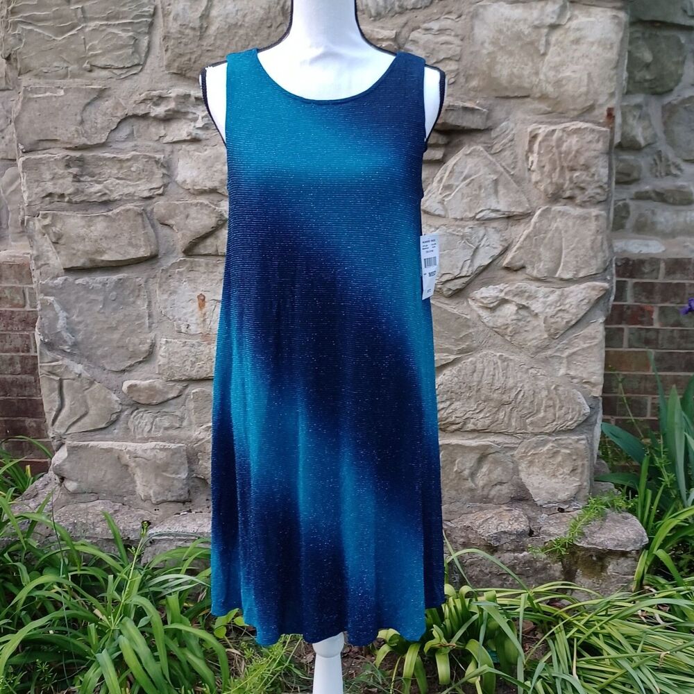 Robbie Bee Womens Size M Blue Sleeveless Sparkle Textured Dress NWT